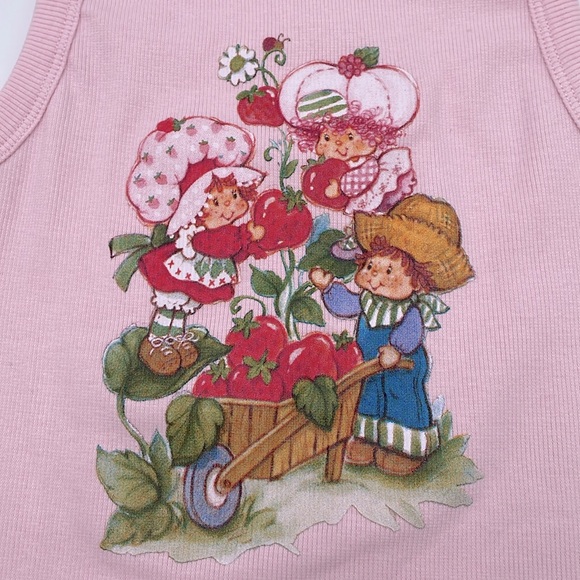 Strawberry Shortcake Pink Ribbed Cropped Tank Top Summer Festival - Medium - Picture 3 of 9